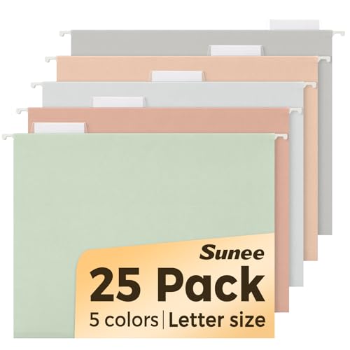 refined SUNEE 25 Count Hanging File Folders, Pastel Colors, Hanging File Set
