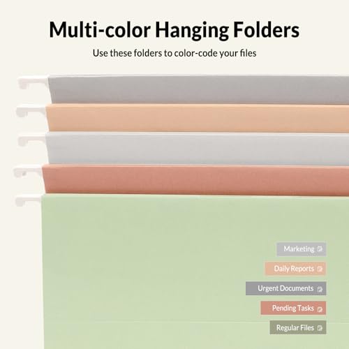 refined SUNEE 25 Count Hanging File Folders, Pastel Colors, Hanging File Set