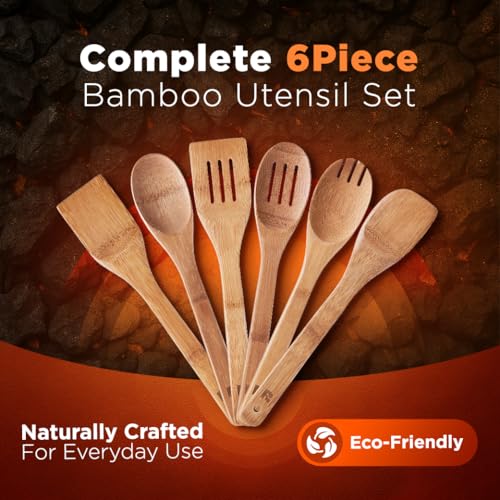 Smart Home Riveira Dark Bamboo Wooden Spoons for Cooking 6-Piece, Apartment Essentials Kit